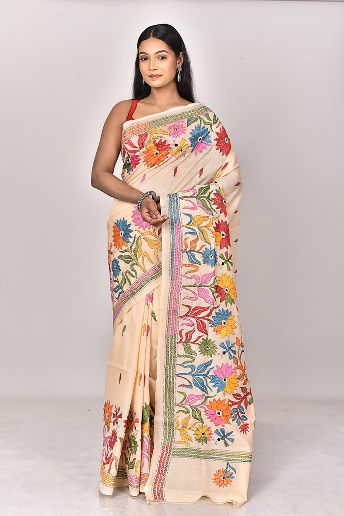 TUSSAR SILK KANTHA SAREE