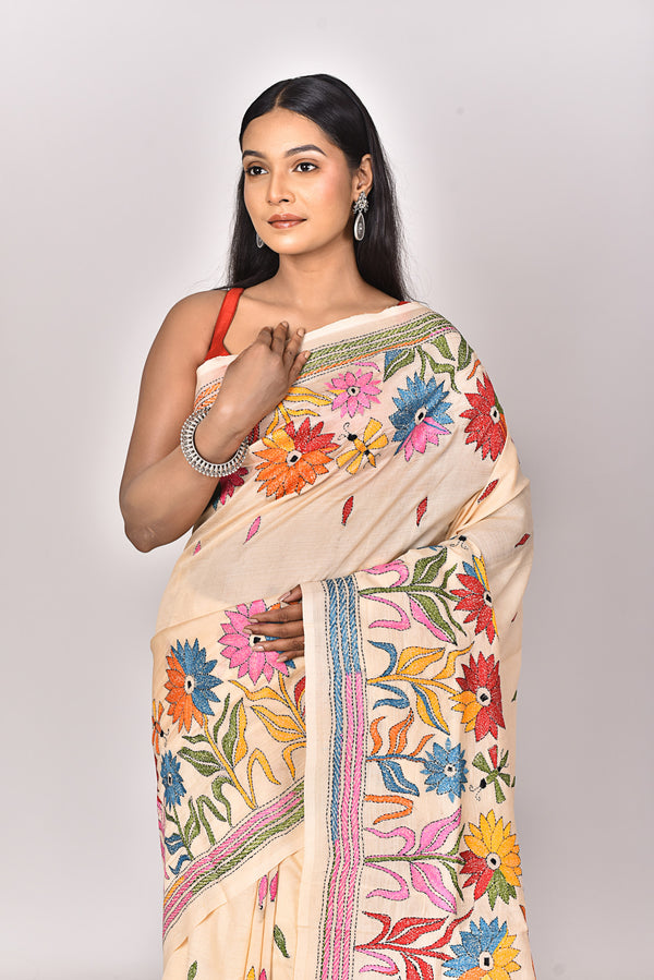 TUSSAR SILK KANTHA SAREE