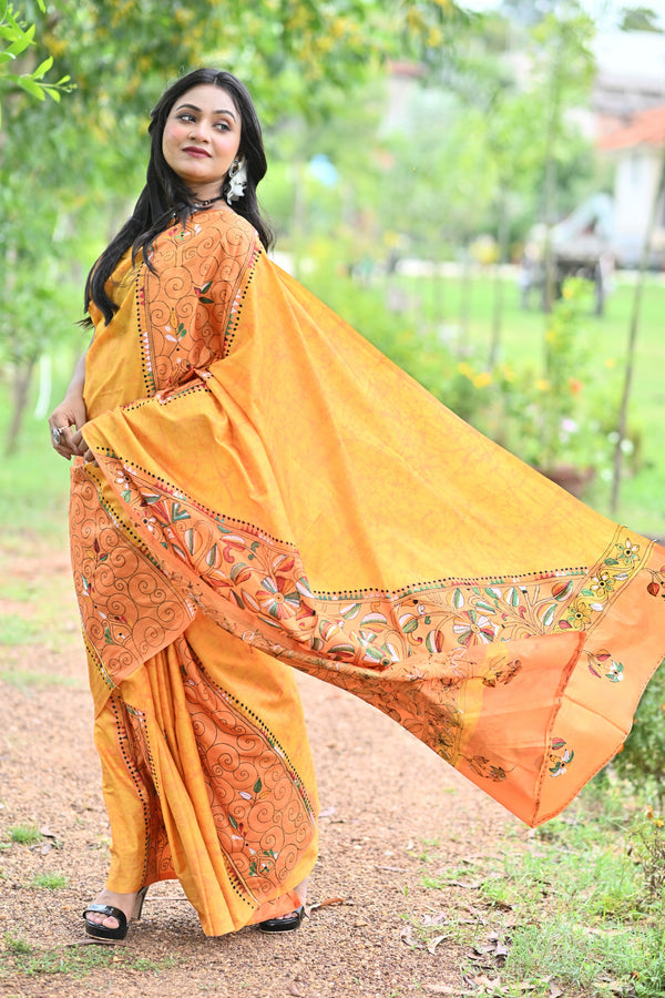MAHAMAYA BLENDED SILK BATIK KANTHA SAREE