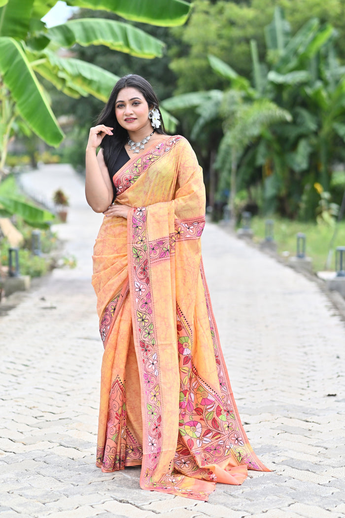 KARUNAMAYI BLENDED SILK KANTHA SAREE