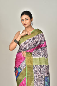 TUSSAR BLOCK HANDPRINT KANTHA SAREE