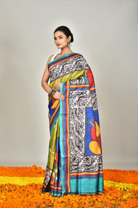 TUSSAR BLOCK HANDPRINT KANTHA SAREE