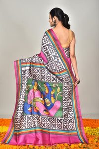TUSSAR BLOCK HANDPRINT KANTHA SAREE
