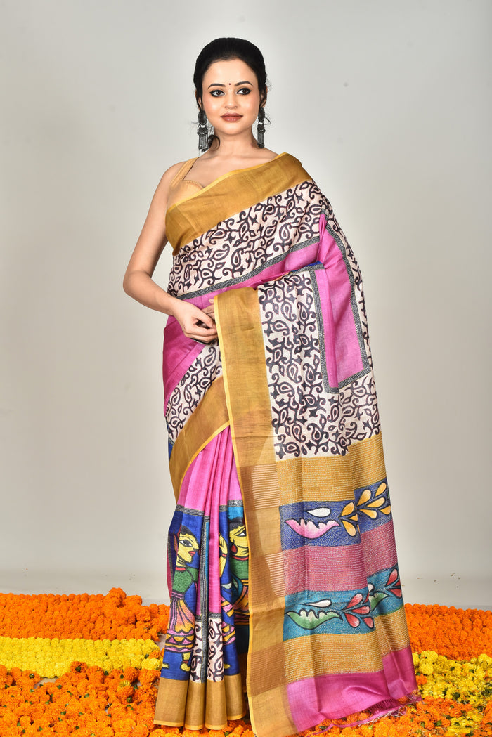 TUSSAR BLOCK HANDPRINT SAREE