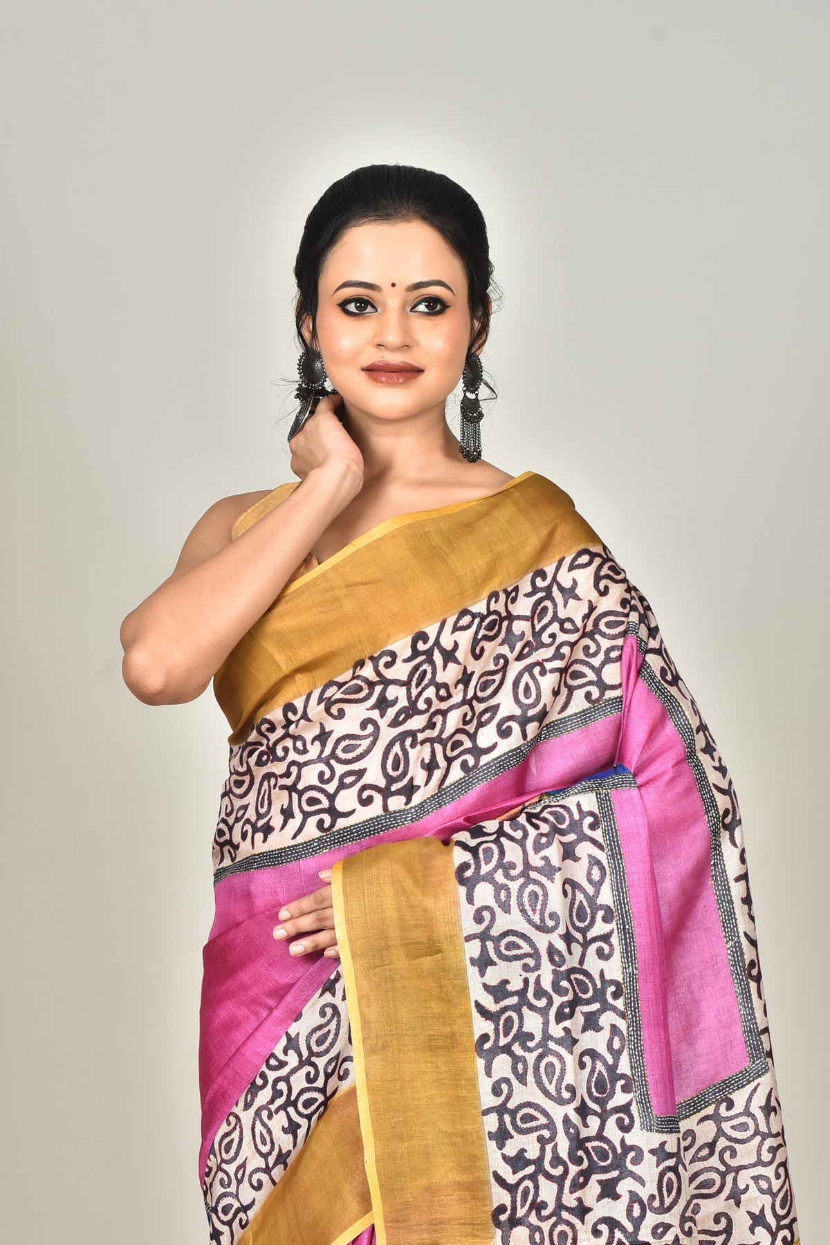 TUSSAR BLOCK HANDPRINT SAREE