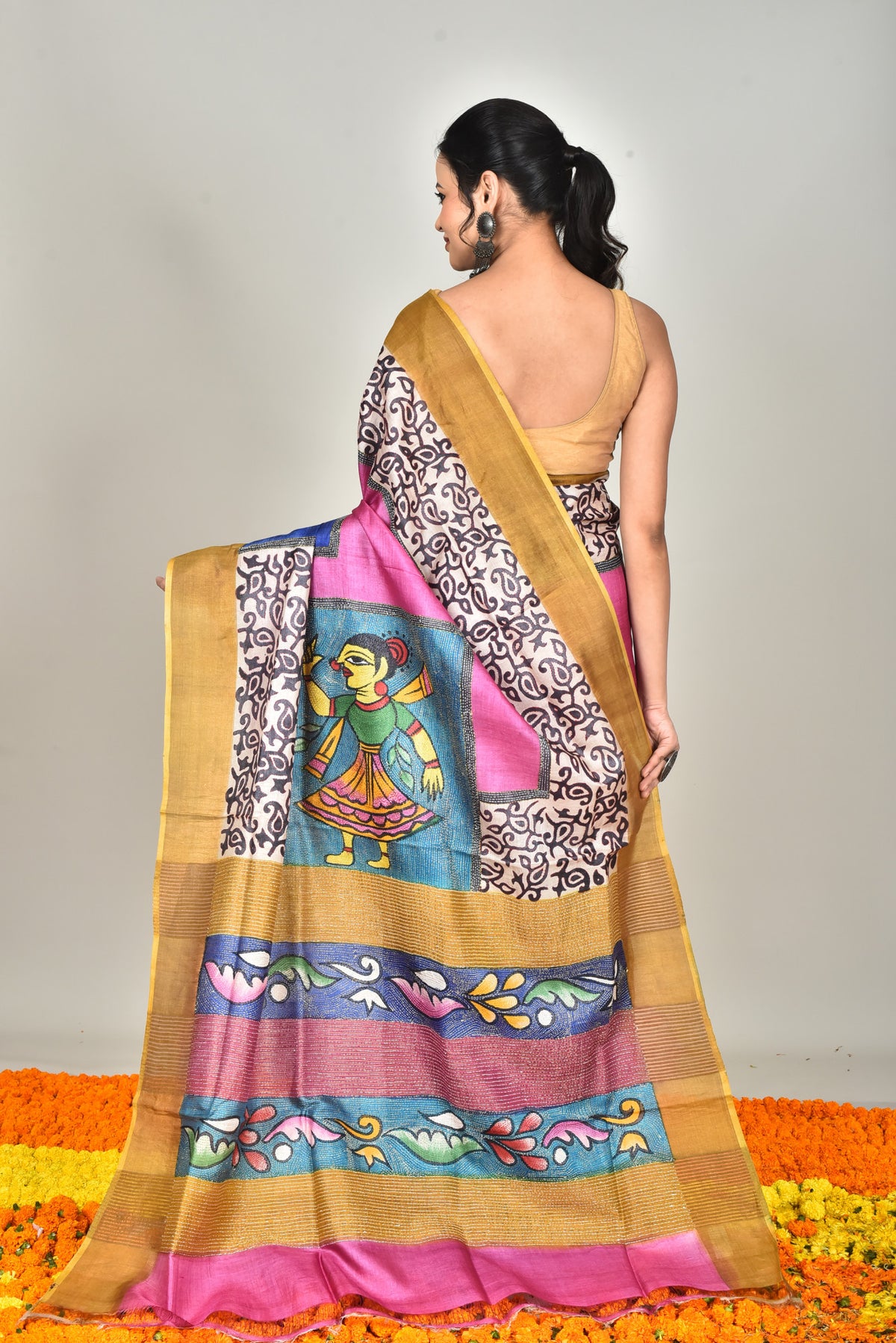 TUSSAR BLOCK HANDPRINT SAREE