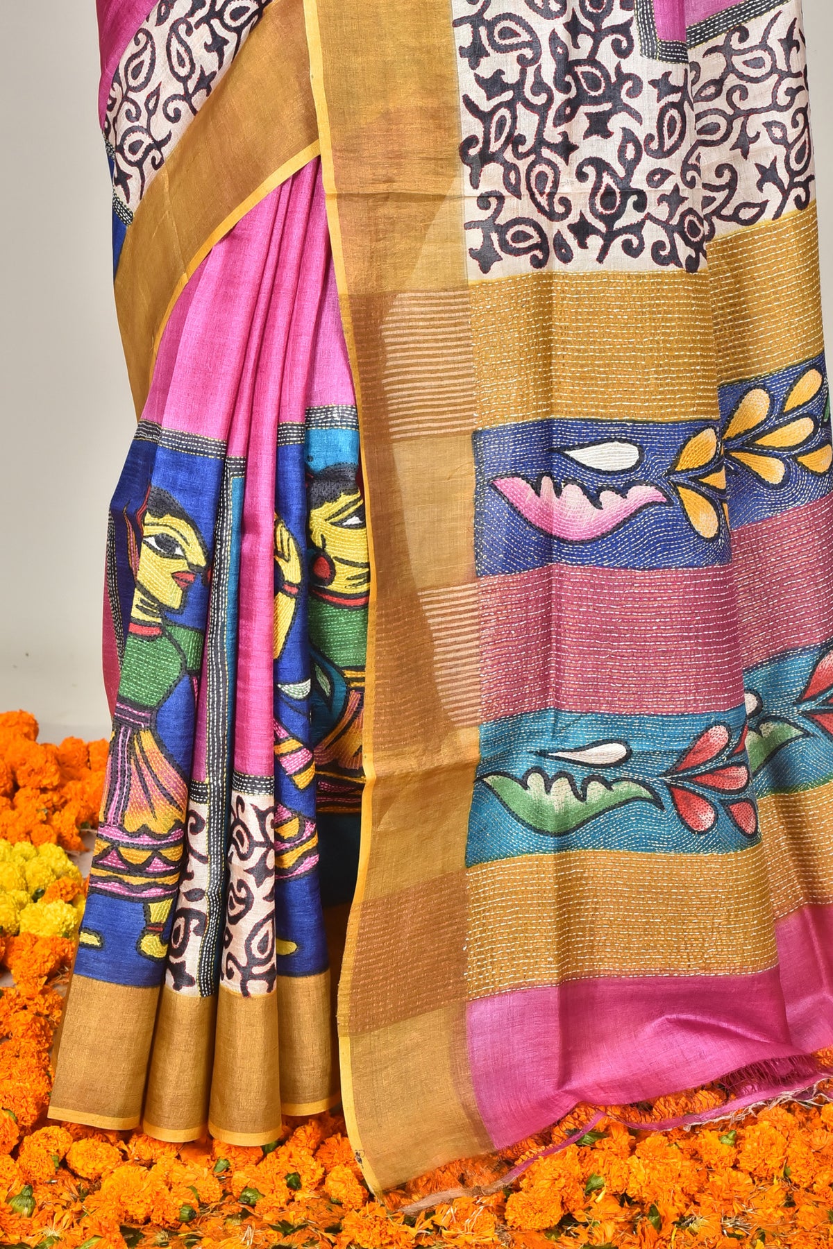 TUSSAR BLOCK HANDPRINT SAREE