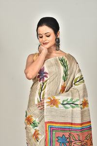 TUSSAR BLOCK HANDPRINT SAREE