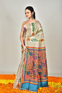 TUSSAR BLOCK HANDPRINT SAREE