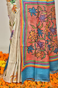 TUSSAR BLOCK HANDPRINT SAREE