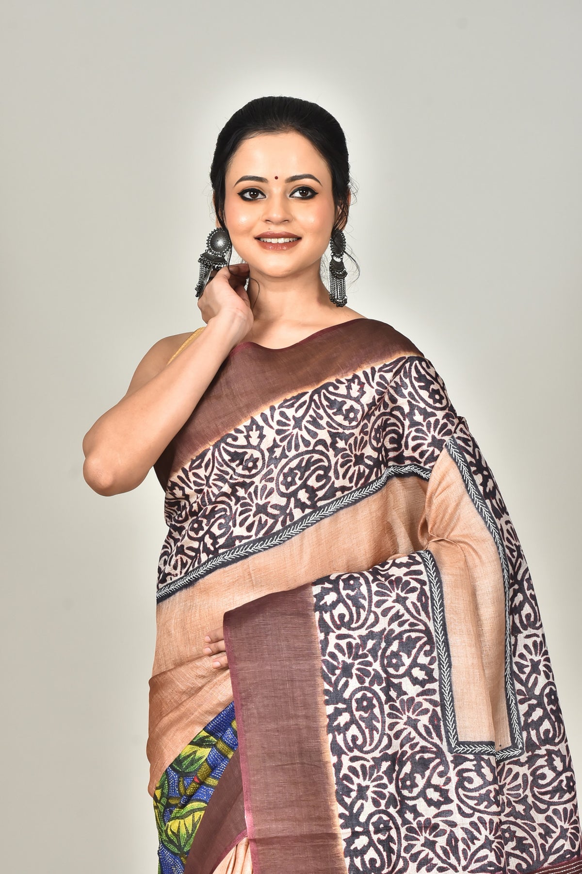TUSSAR BLOCK HANDPRINT SAREE