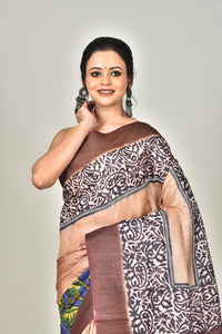 TUSSAR BLOCK HANDPRINT SAREE