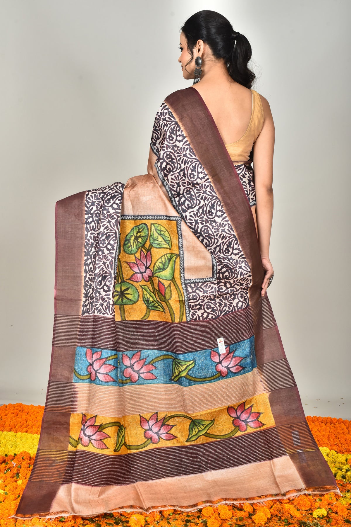 TUSSAR BLOCK HANDPRINT SAREE