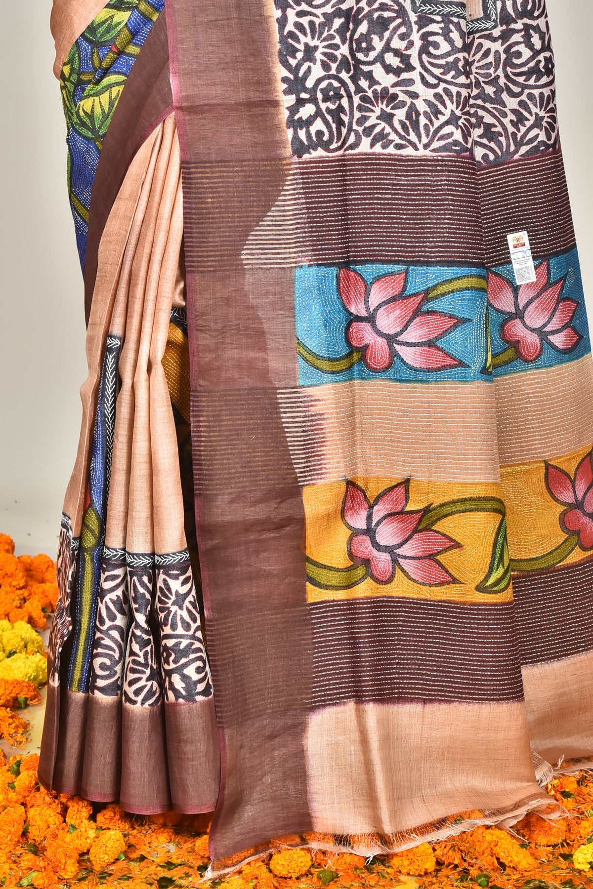 TUSSAR BLOCK HANDPRINT SAREE