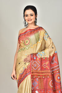 Tussar Dye Lambani Silk Kantha Saree Multicolor