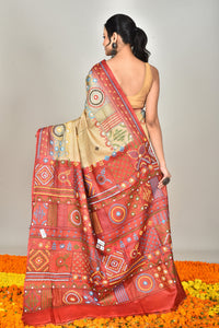 Tussar Dye Lambani Silk Kantha Saree Multicolor