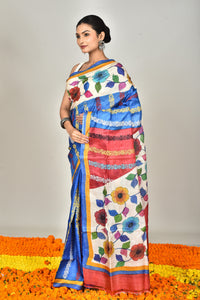 Tussar Hand Print Kantha Saree Multicolor