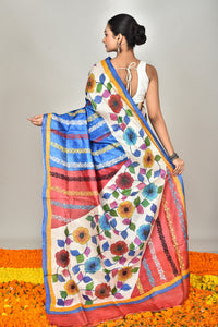 Tussar Hand Print Kantha Saree Multicolor