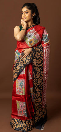 Tussar Hand Print Saree