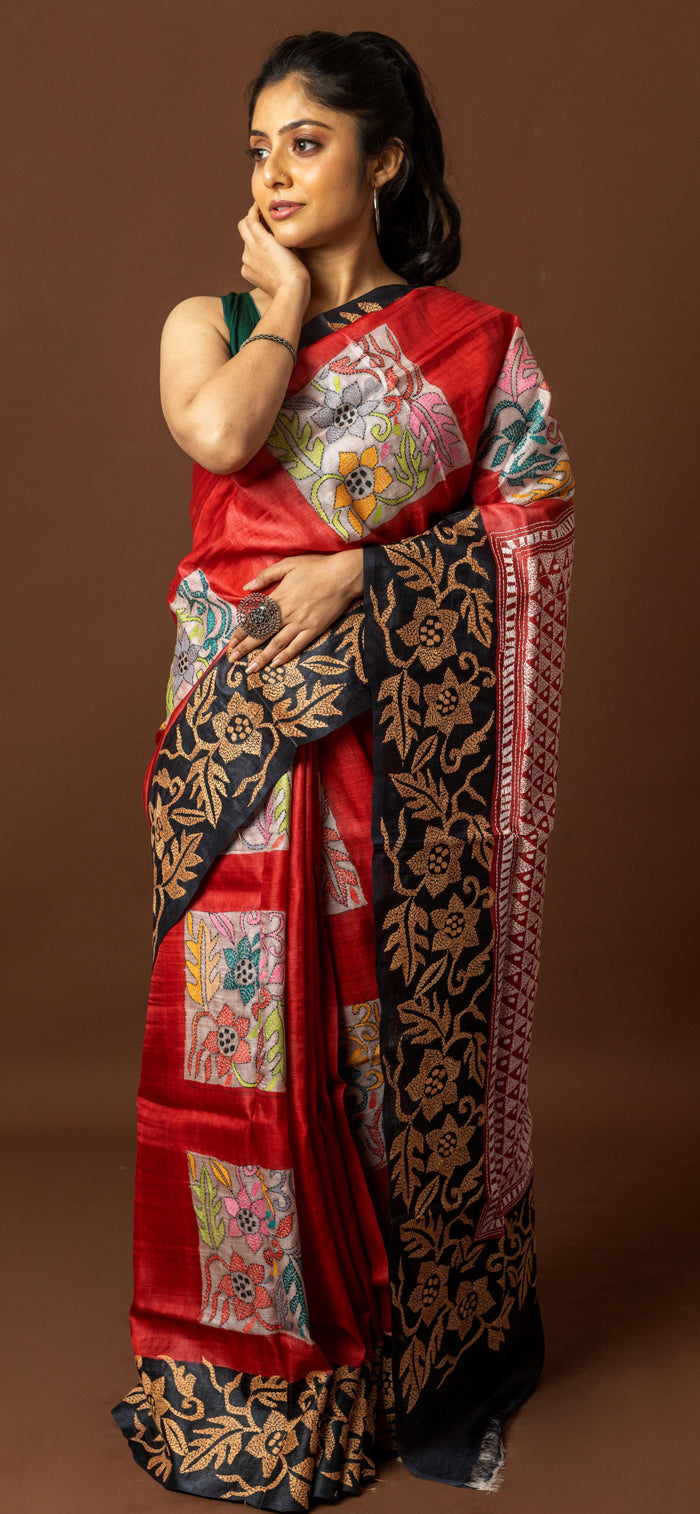 Tussar Hand Print Saree