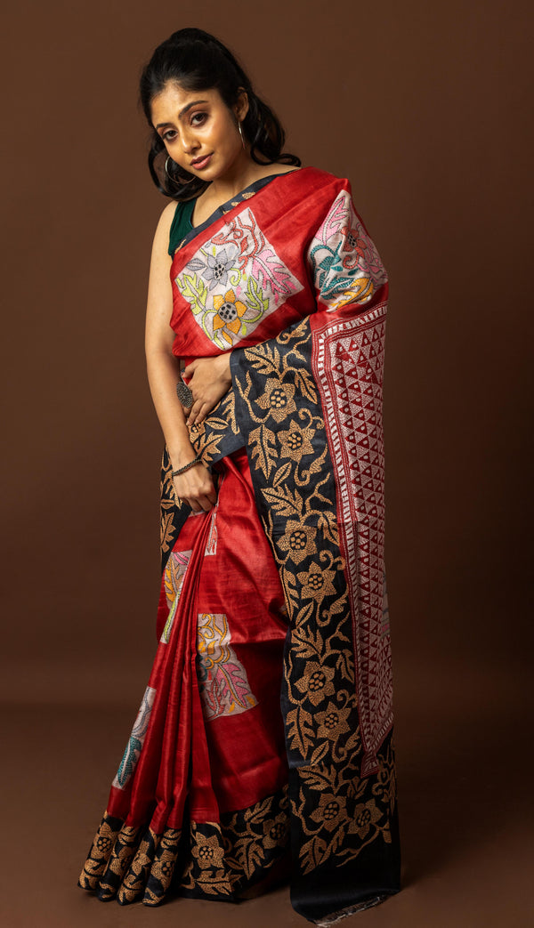 Tussar Hand Print Saree