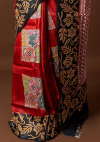 Tussar Hand Print Saree
