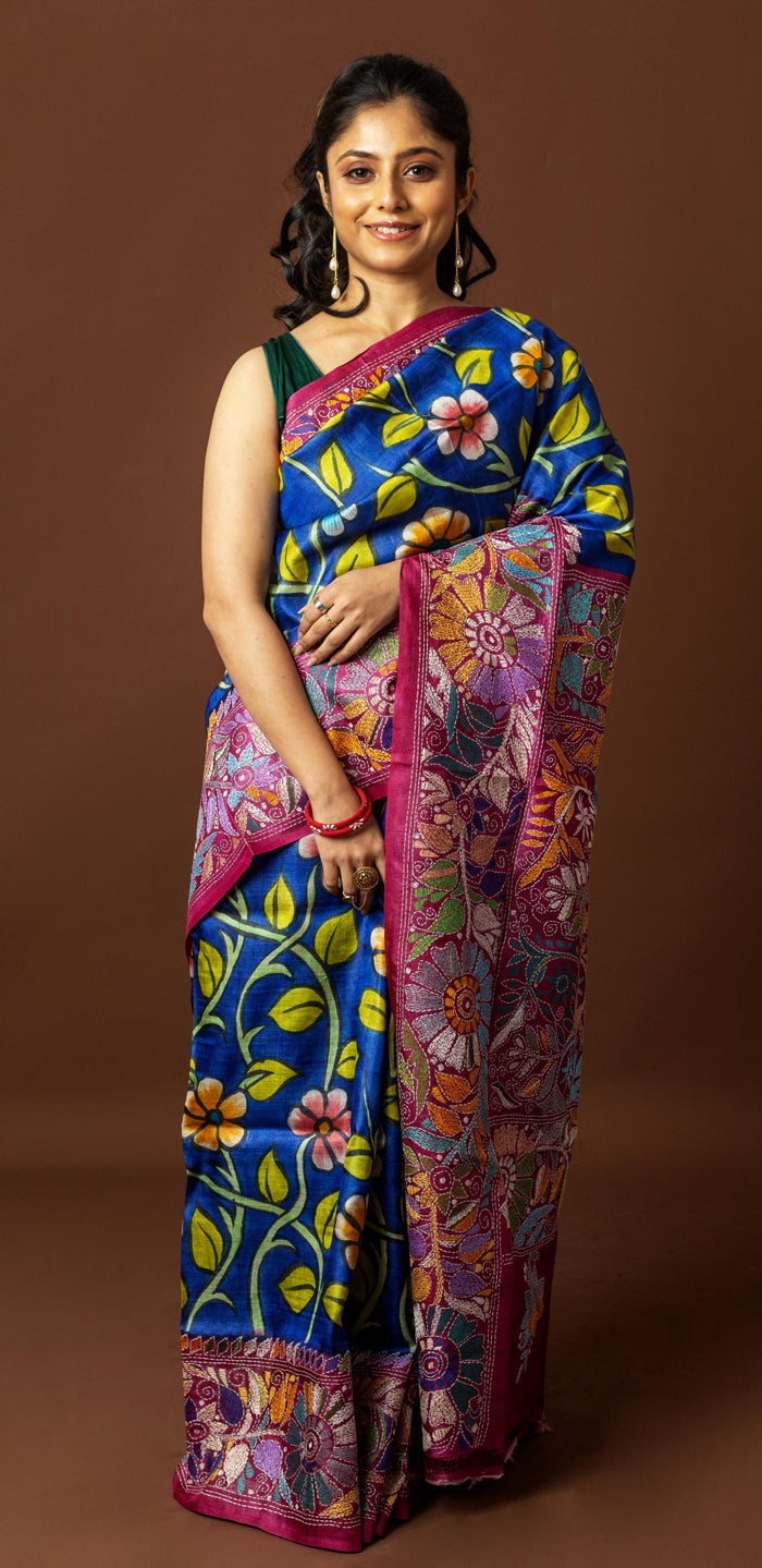 Tussar Hand Print Saree