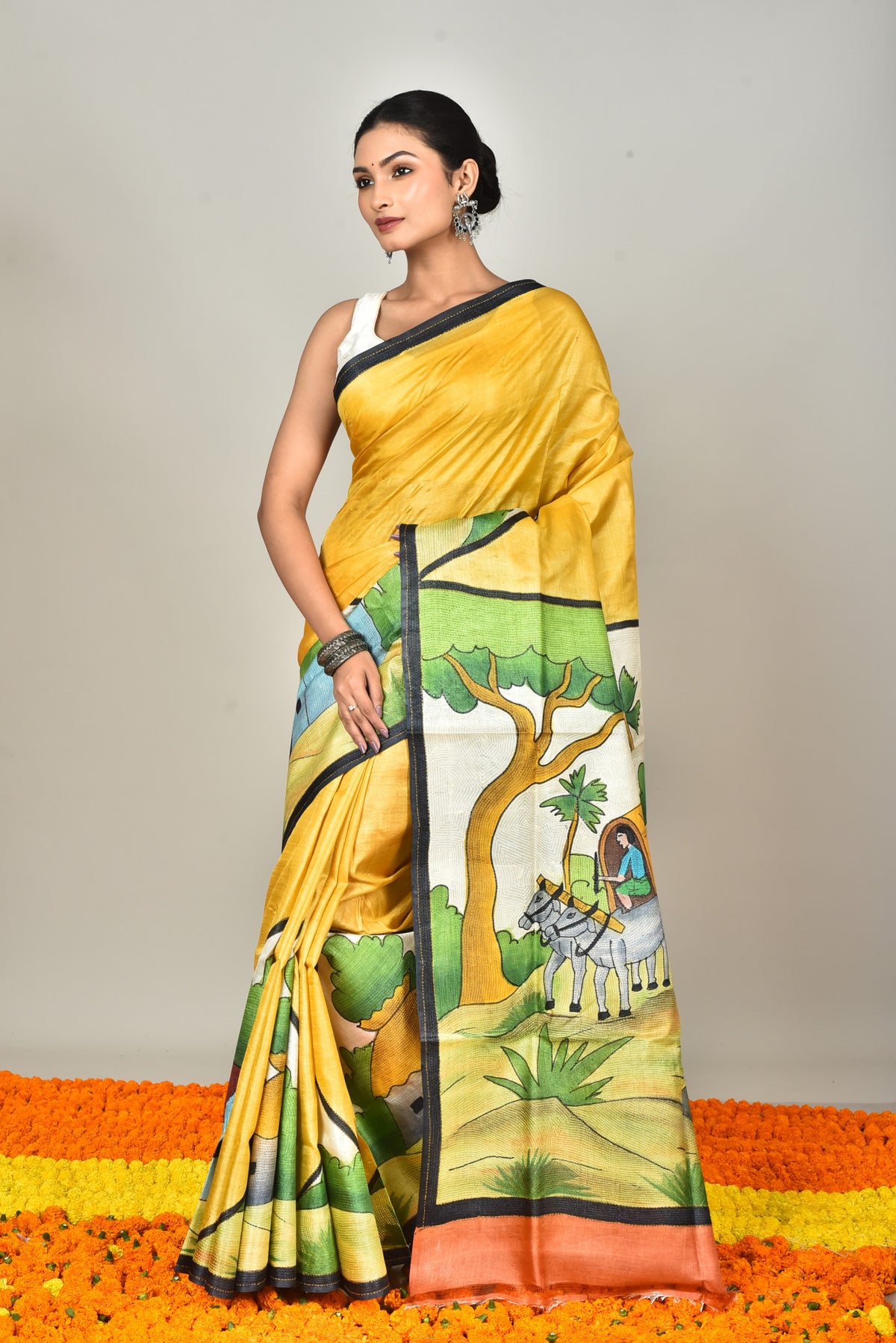 TUSSAR HAND PRINT SAREE