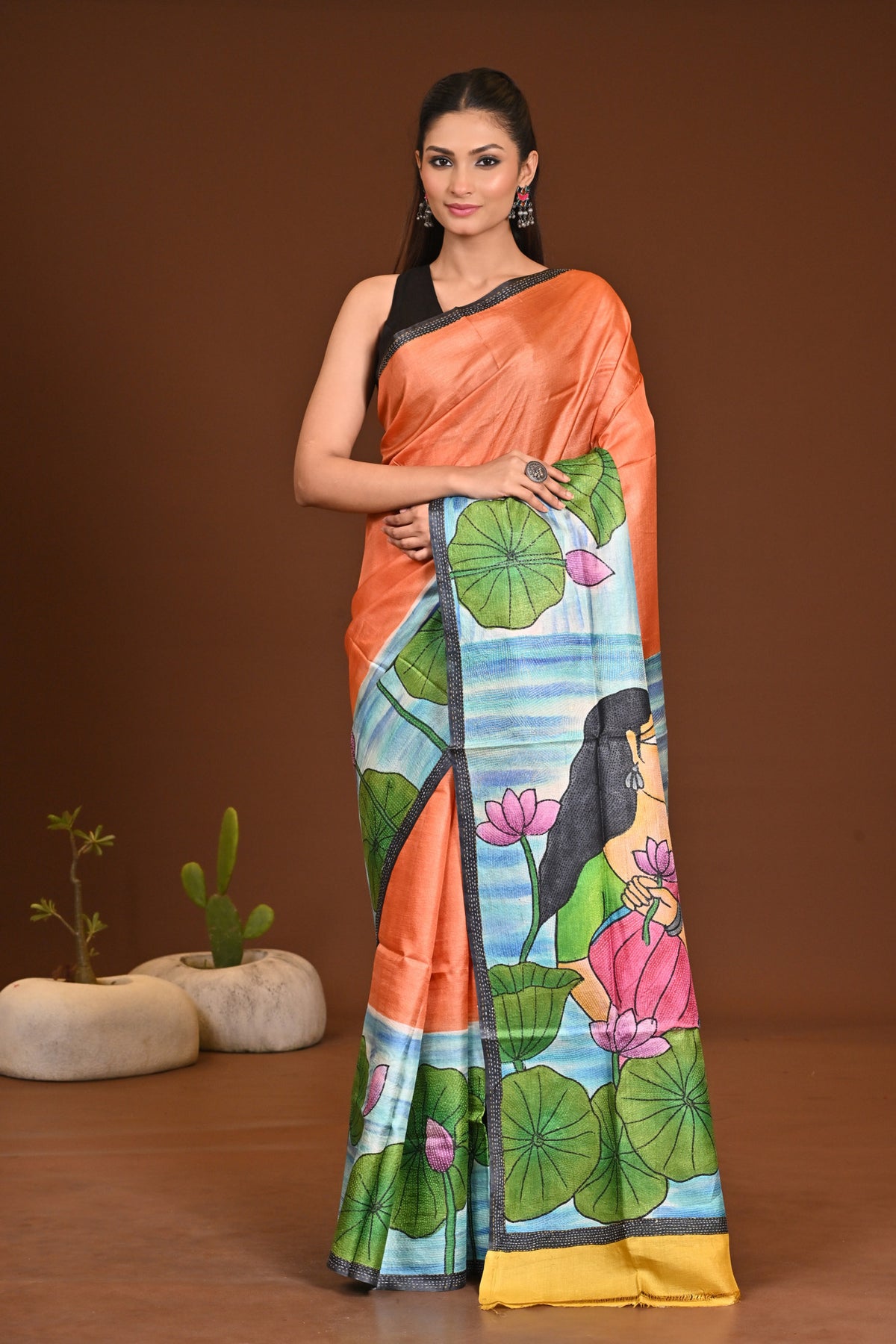 TUSSAR HANDPRINT  KANTHA SAREE