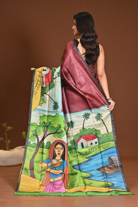TUSSAR HANDPRINT KANTHA SAREE