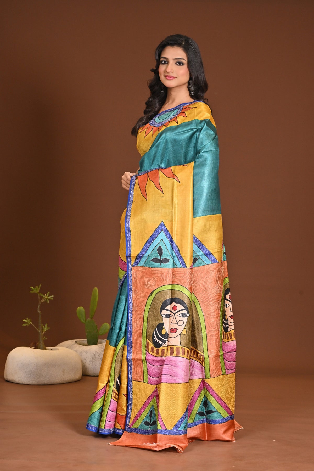 TUSSAR HANDPRINT KANTHA SAREE