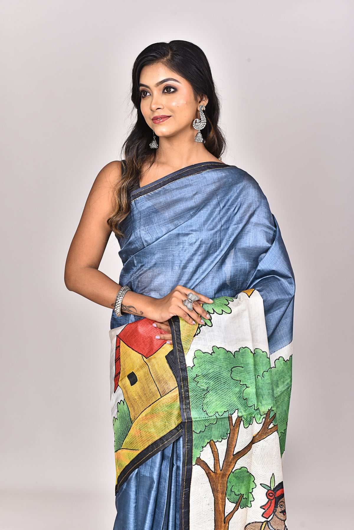 TUSSAR HANDPRINT KANTHA SAREE