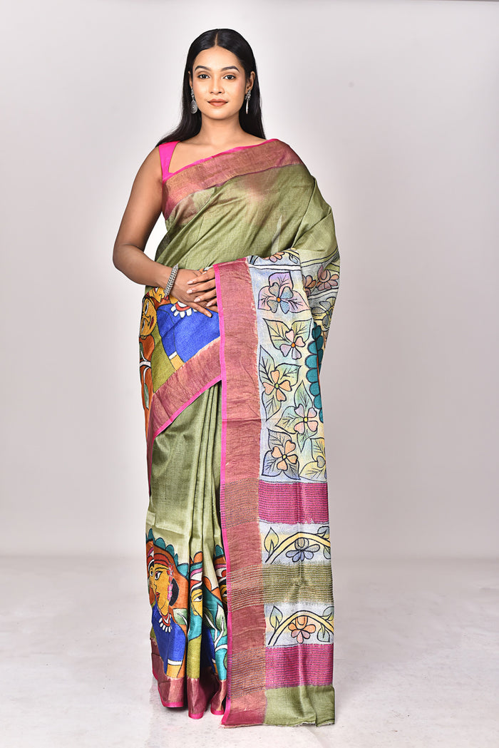 TUSSAR HANDPRINT KANTHA SAREE