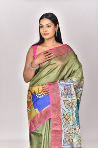 TUSSAR HANDPRINT KANTHA SAREE