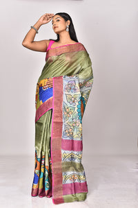 TUSSAR HANDPRINT KANTHA SAREE
