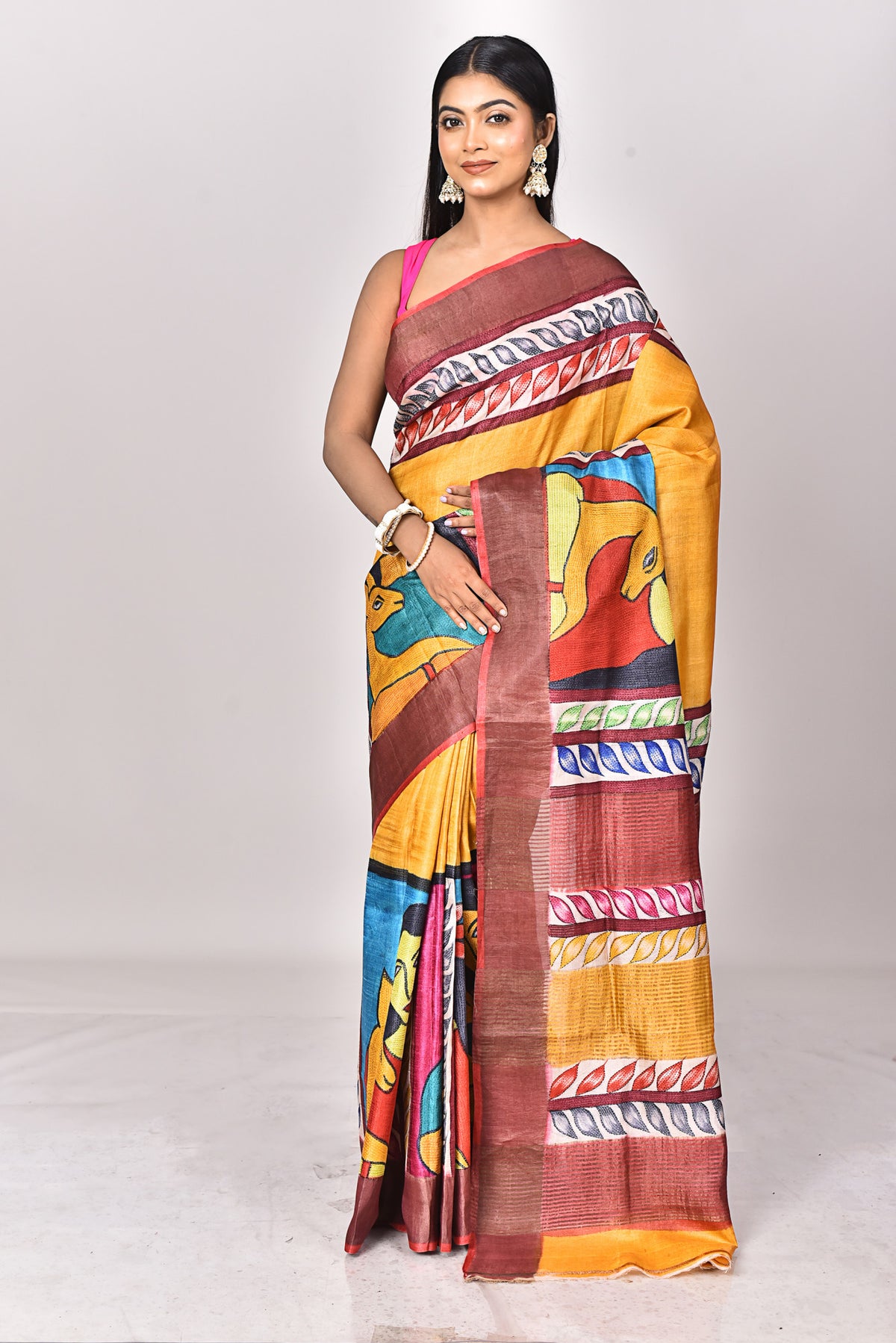 TUSSAR HANDPRINT KANTHA SAREE