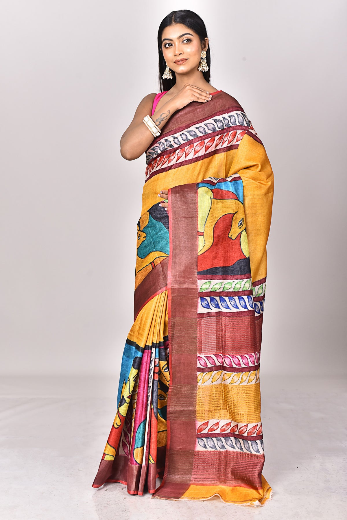TUSSAR HANDPRINT KANTHA SAREE