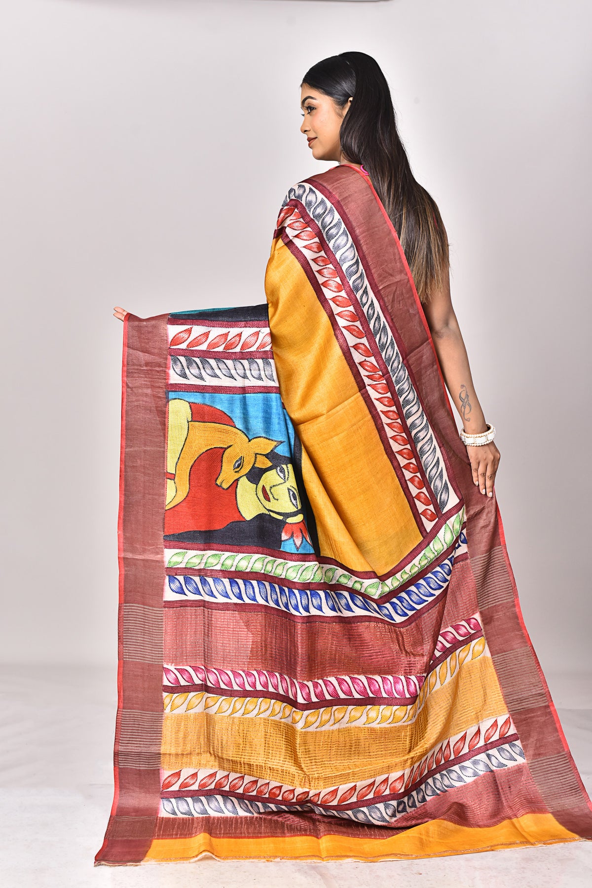 TUSSAR HANDPRINT KANTHA SAREE