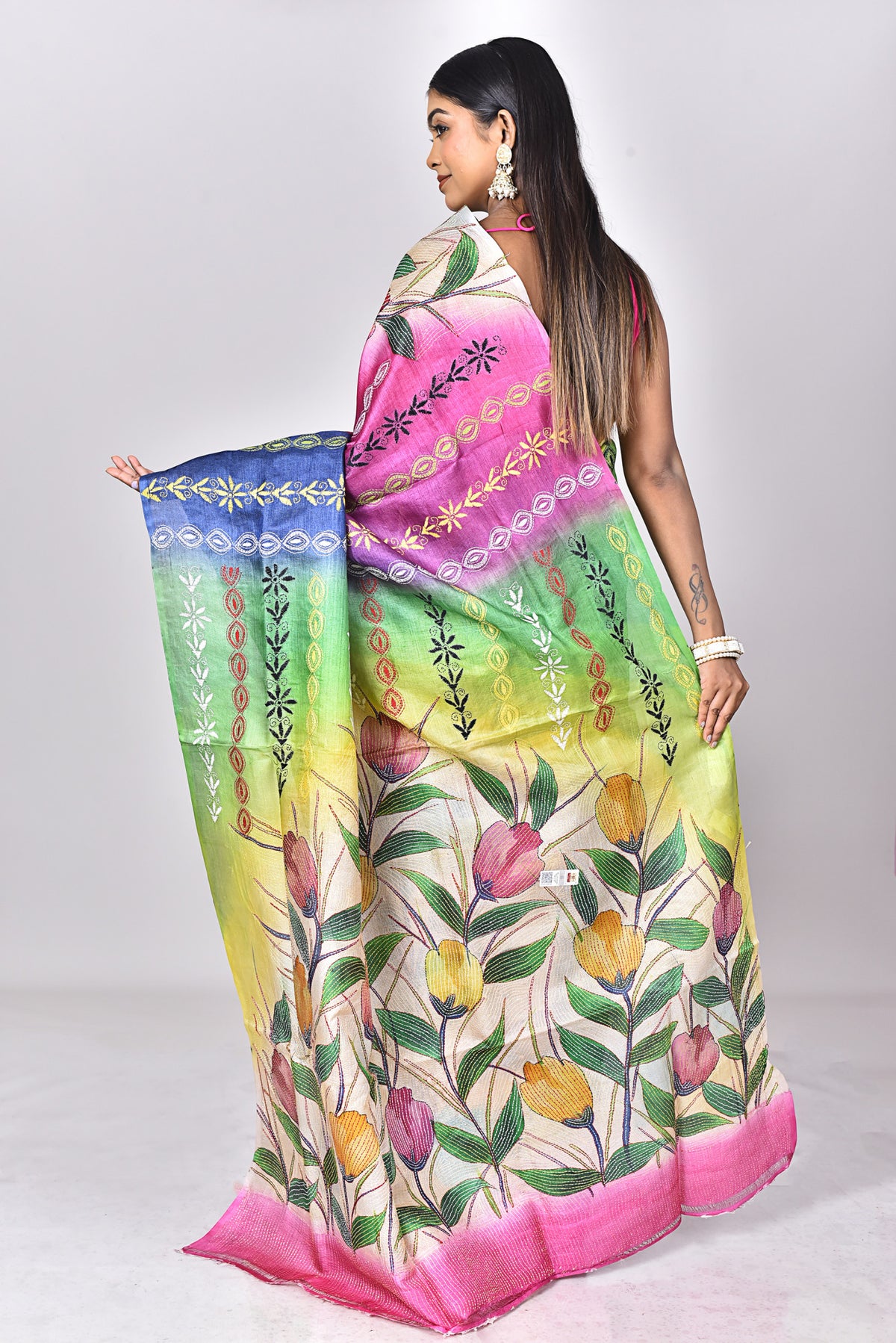 TUSSAR HANDPRINT KANTHA SAREE
