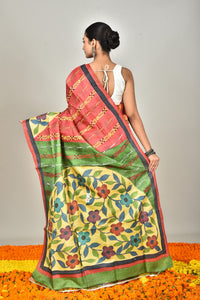 TUSSAR HANDPRINT KANTHA SAREE