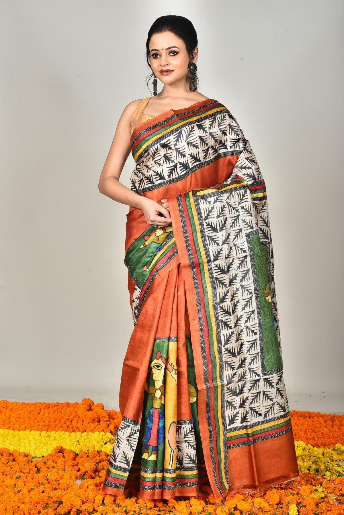 TUSSAR HANDPRINT KANTHA SAREE
