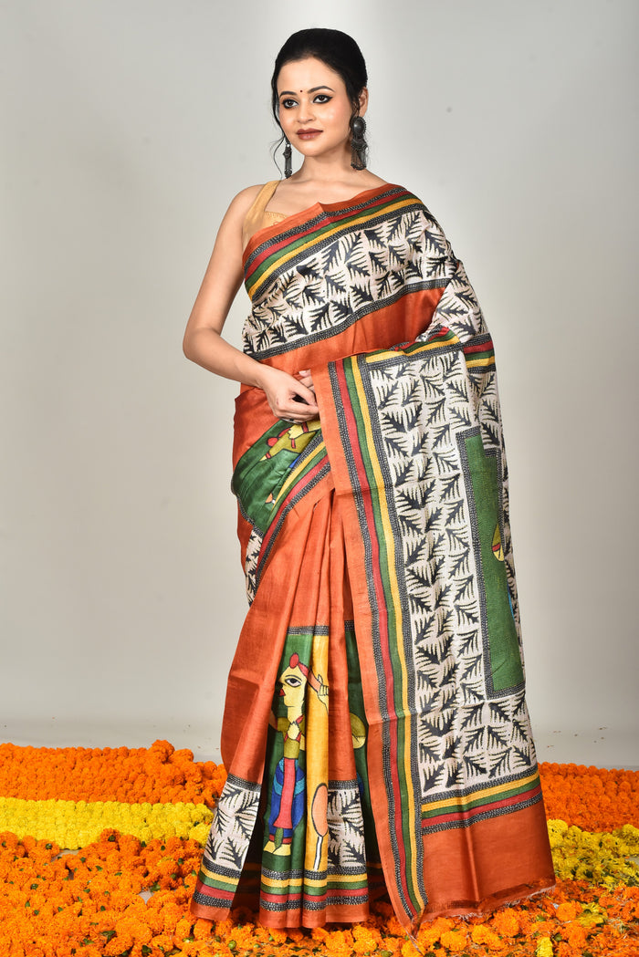 TUSSAR HANDPRINT KANTHA SAREE