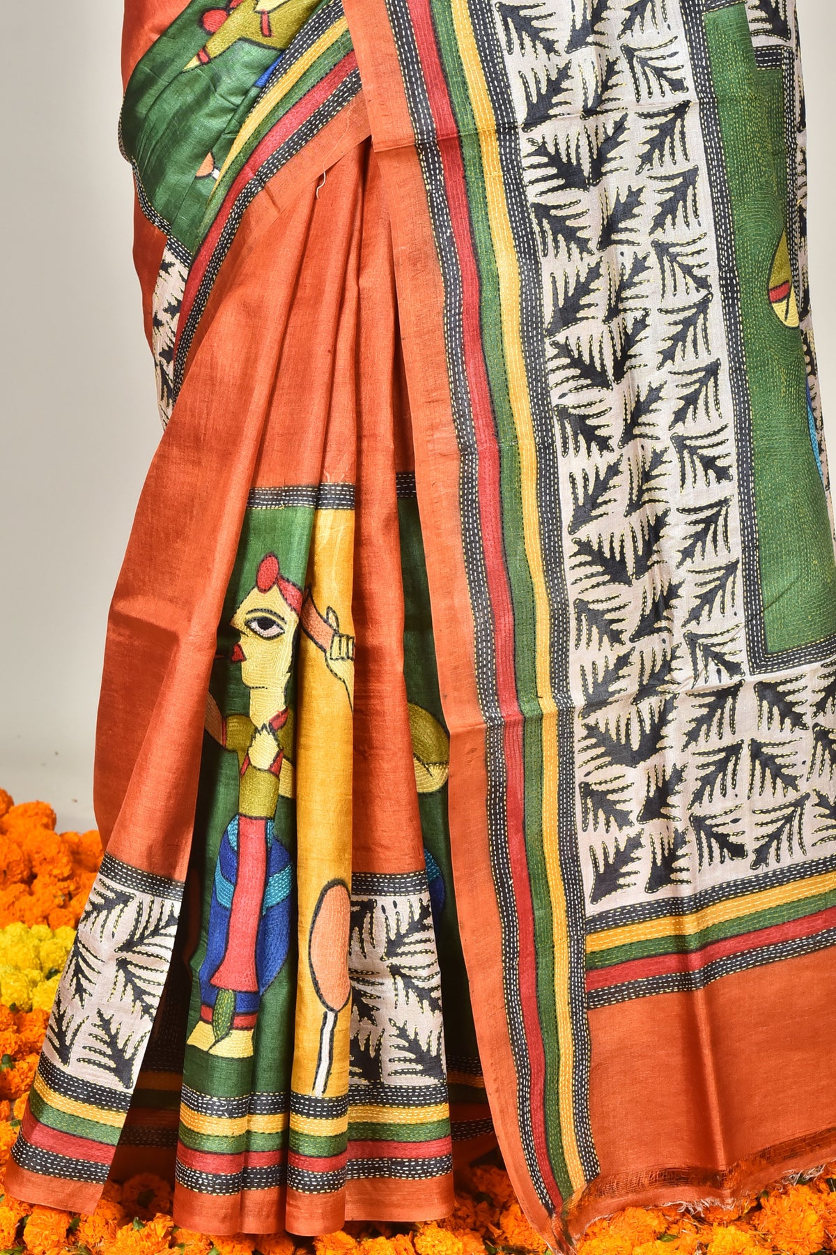 TUSSAR HANDPRINT KANTHA SAREE