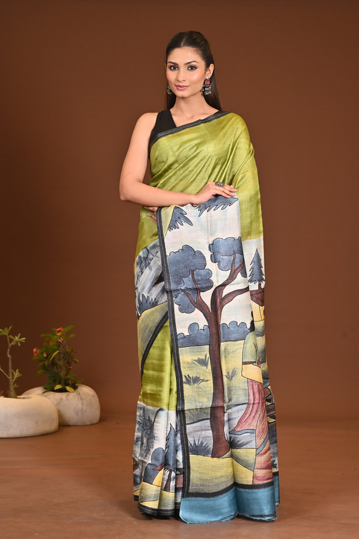 TUSSAR HANPRINT KANTHA SAREE