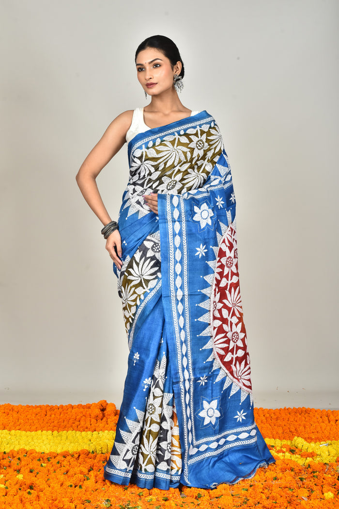 TUSSAR SILK DIY KANTHA SAREE