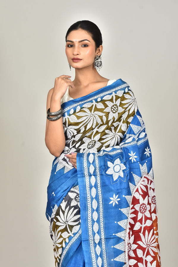 TUSSAR SILK DIY KANTHA SAREE