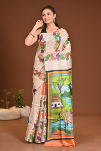 TUSSAR SILK HAND PRINT SAREE