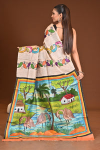 TUSSAR SILK HAND PRINT SAREE
