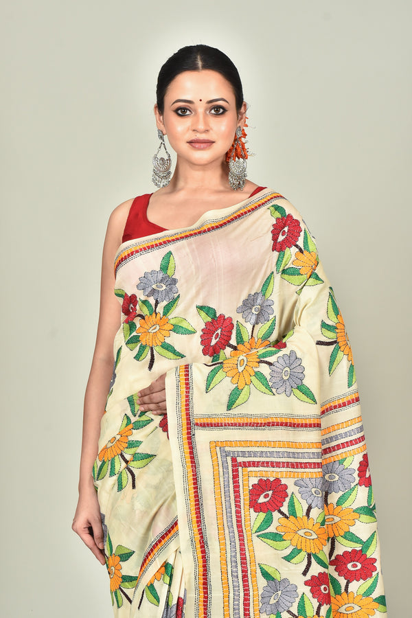 TUSSAR SILK KANTHA SAREE