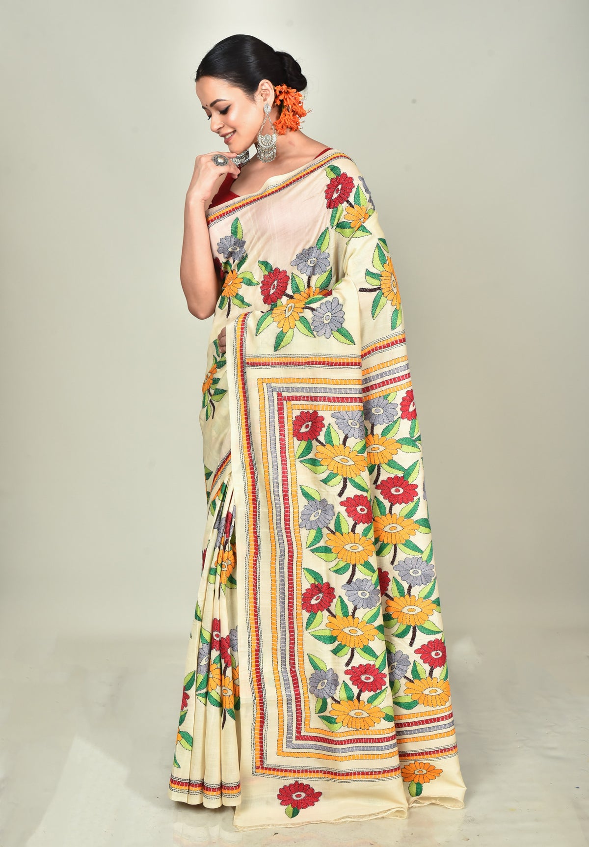 TUSSAR SILK KANTHA SAREE